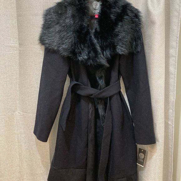 Vince Camuto belted coat with faux fur (wool caot) - Picture 4 of 10